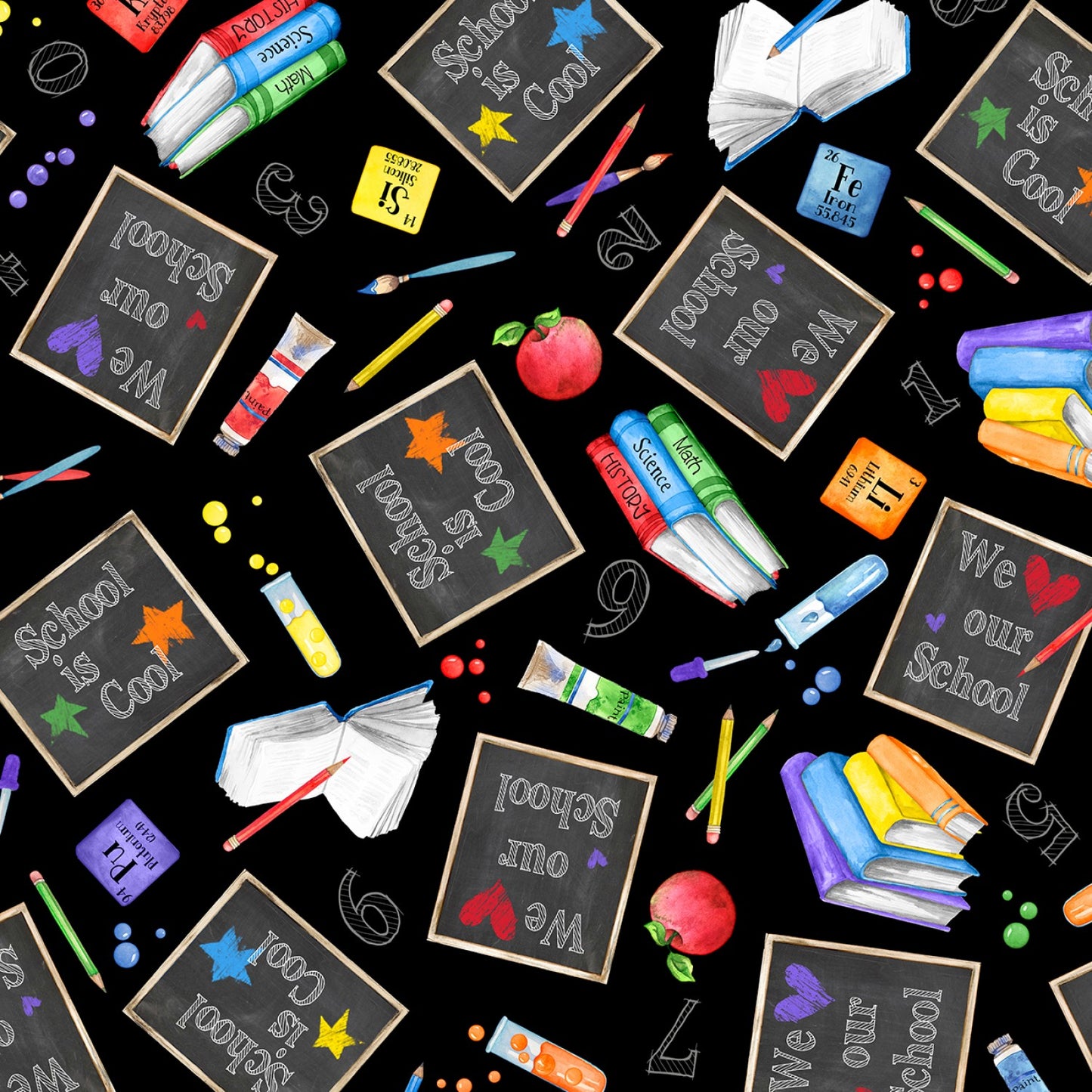 School is Cool by Nancy Mink Chalkboard Allover Black 33873-995 Cotton Woven Fabric