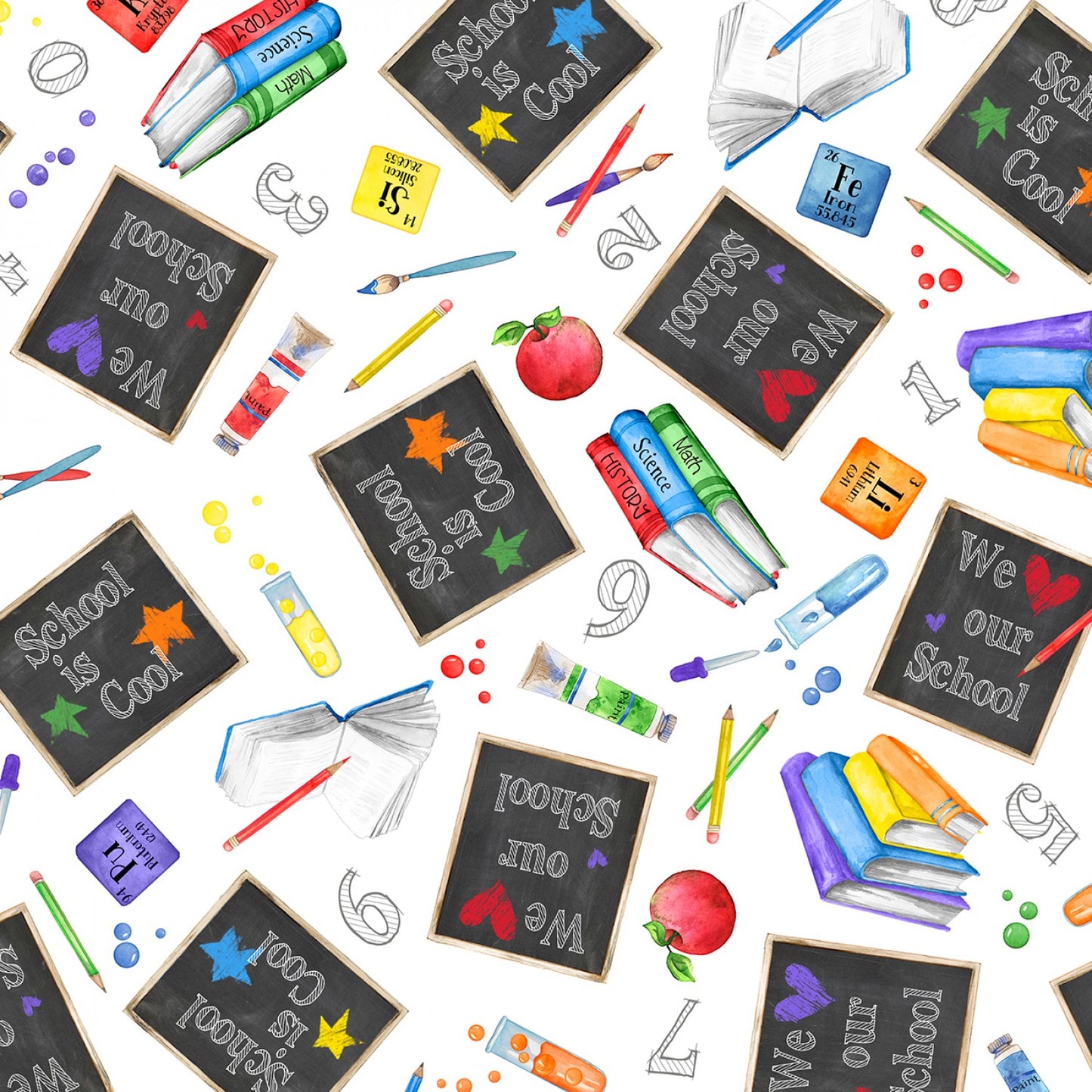 School is Cool by Nancy Mink Chalkboard Allover White 33873-195 Cotton Woven Fabric