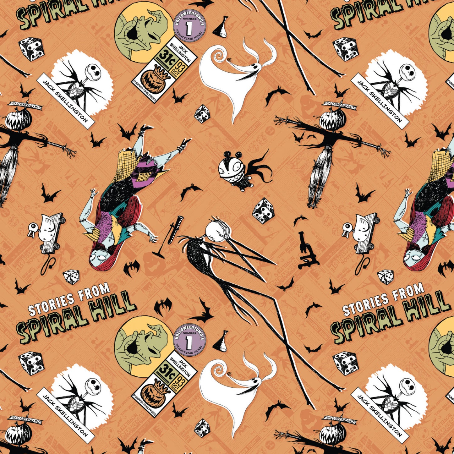 Licensed Disney Tim Burton's The Nightmare Before Christmas Creepy Comics Character Toss Orange    85390803-02 Cotton Woven Fabric