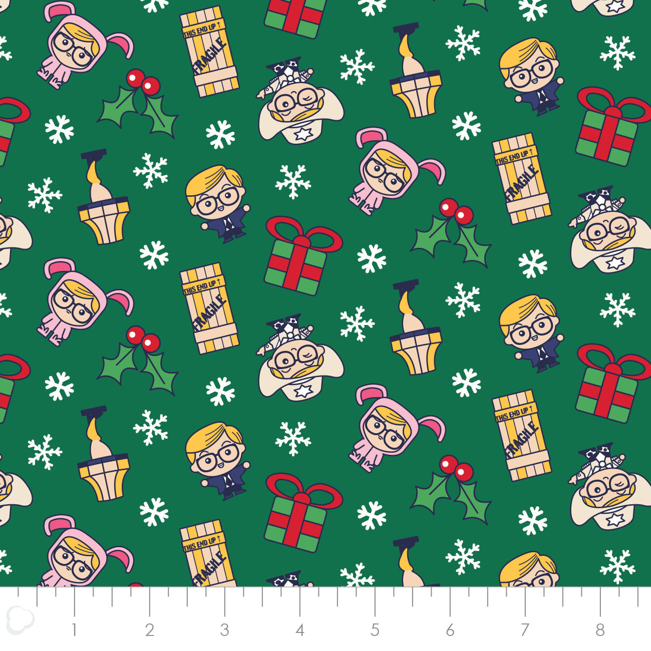 Licensed Character Winter Holiday IV Chibi A Xmas Story Green 23140120-02 Cotton Woven Fabric