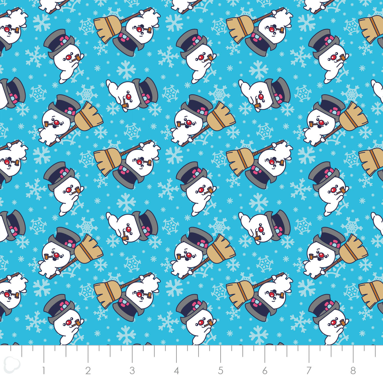 Licensed Character Winter Holiday IV Chibi Frosty Poses Toss Blue 23170218-01 Cotton Woven Fabric