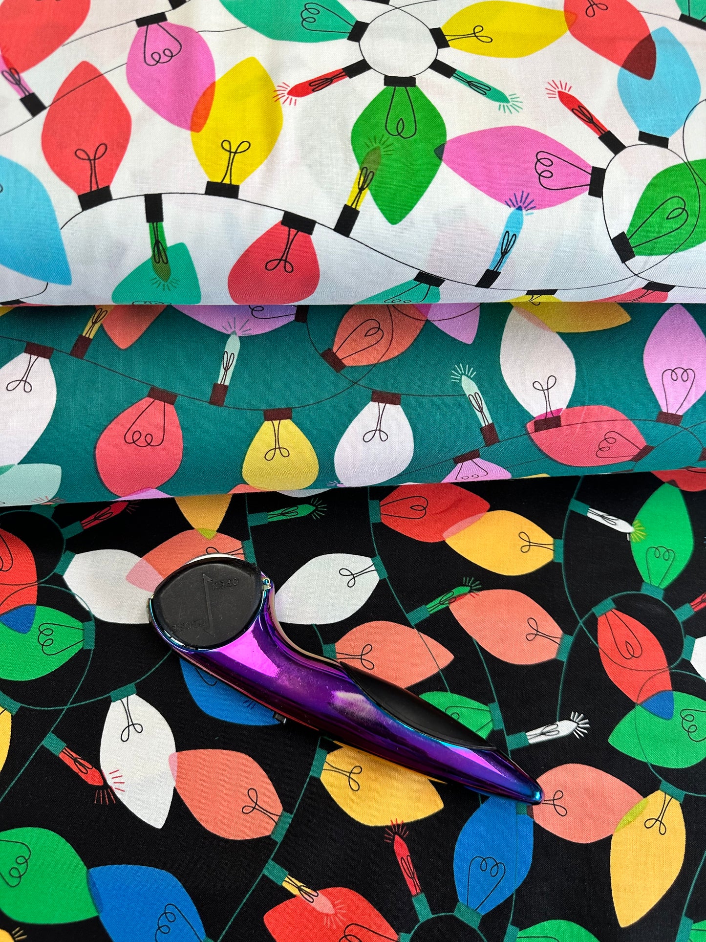 Christmas Time String of Lights Black 9018b (Light bulbs are about 2.25" long) 9018b Cotton Woven Fabric