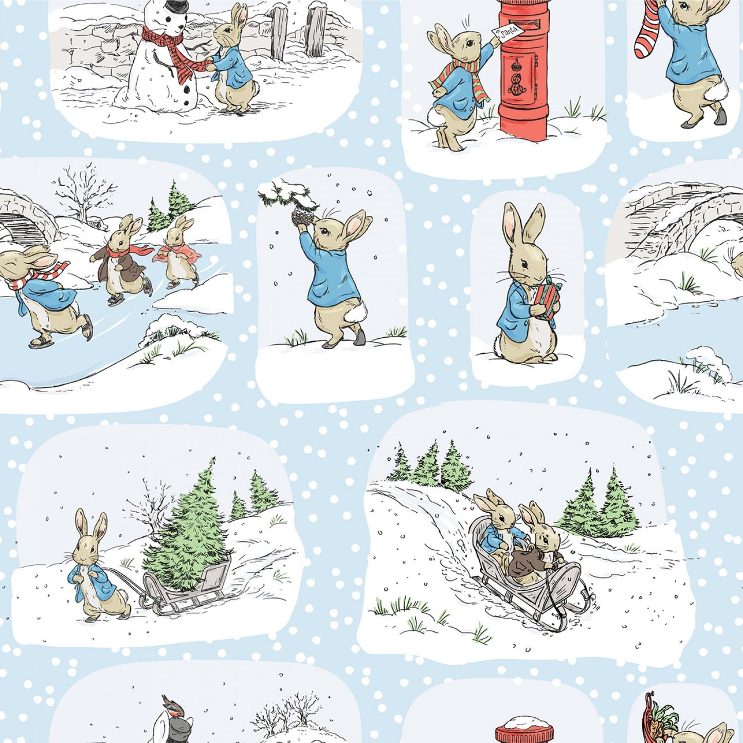 Peter Rabbit The Most Wonderful Time of the Year Christmas Toile Digital 2906C-05 Cotton Woven Fabric
