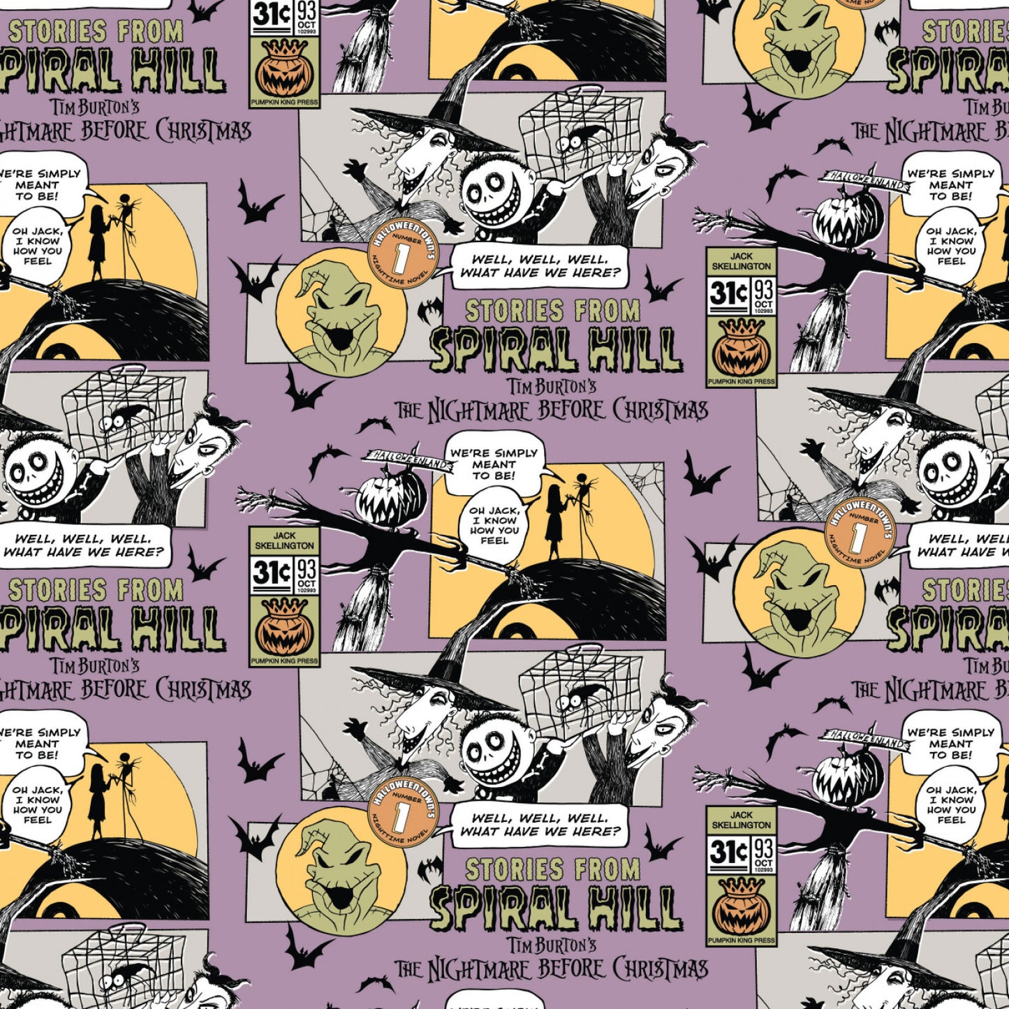 Licensed Disney Tim Burton's The Nightmare Before Christmas Creepy Comics Comic Strip Mauve 85390802-02 Cotton Woven Fabric