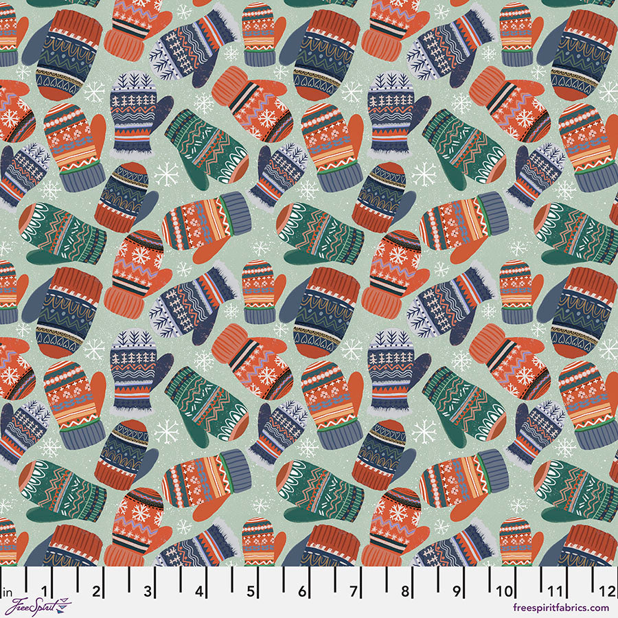 Christmas Squad by Mia Charro Cozy Mittens Sage PWMC019.XSAGE Cotton Woven Fabric
