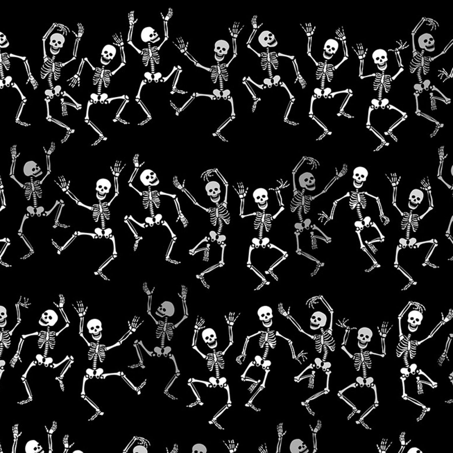 Day of the Dead Dancing Skeletons Stripe Black C1210-BLACK Cotton Woven Fabric