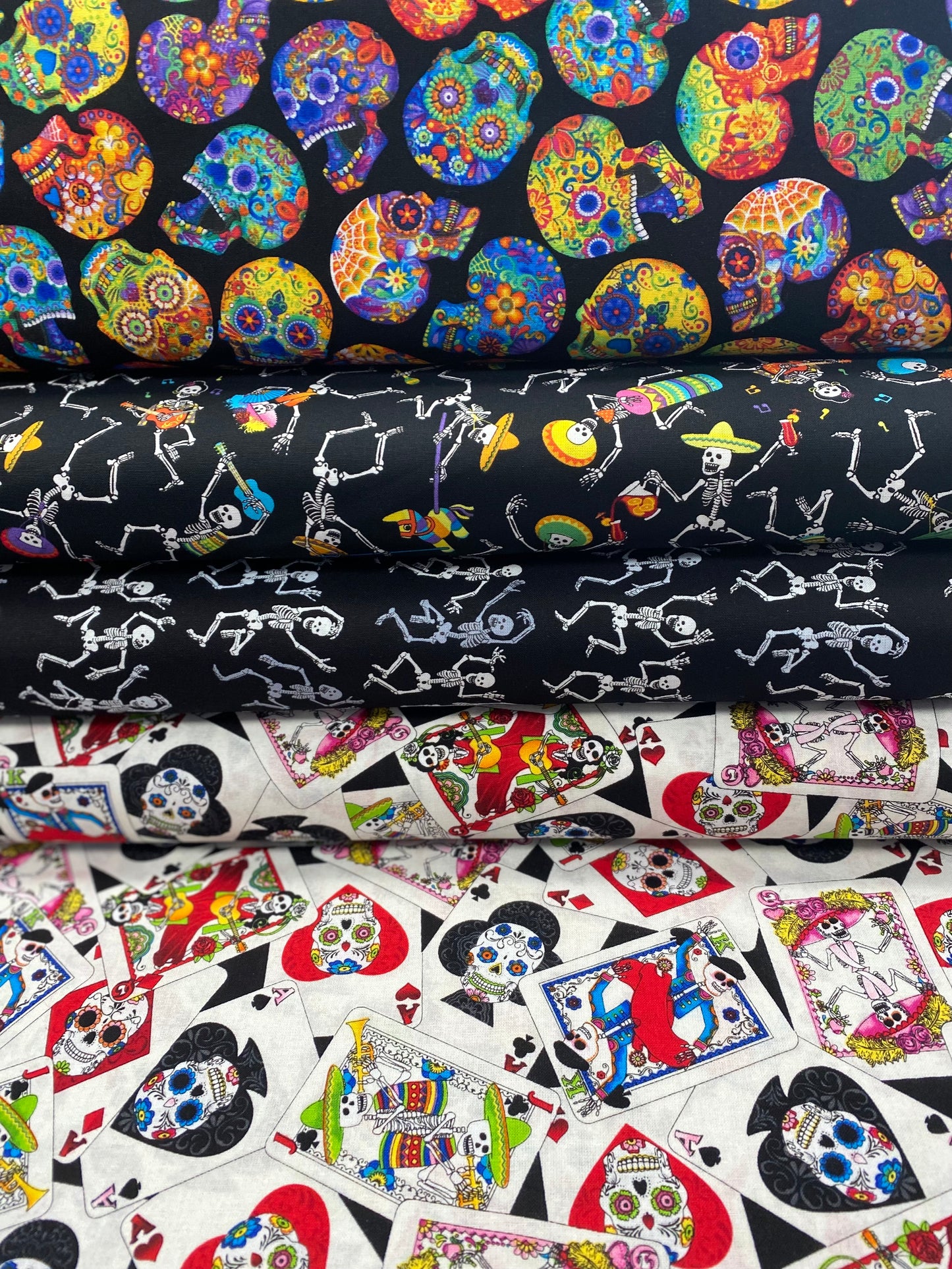 Day of the Dead Cards Black C1206-BLACK Cotton Woven Fabric