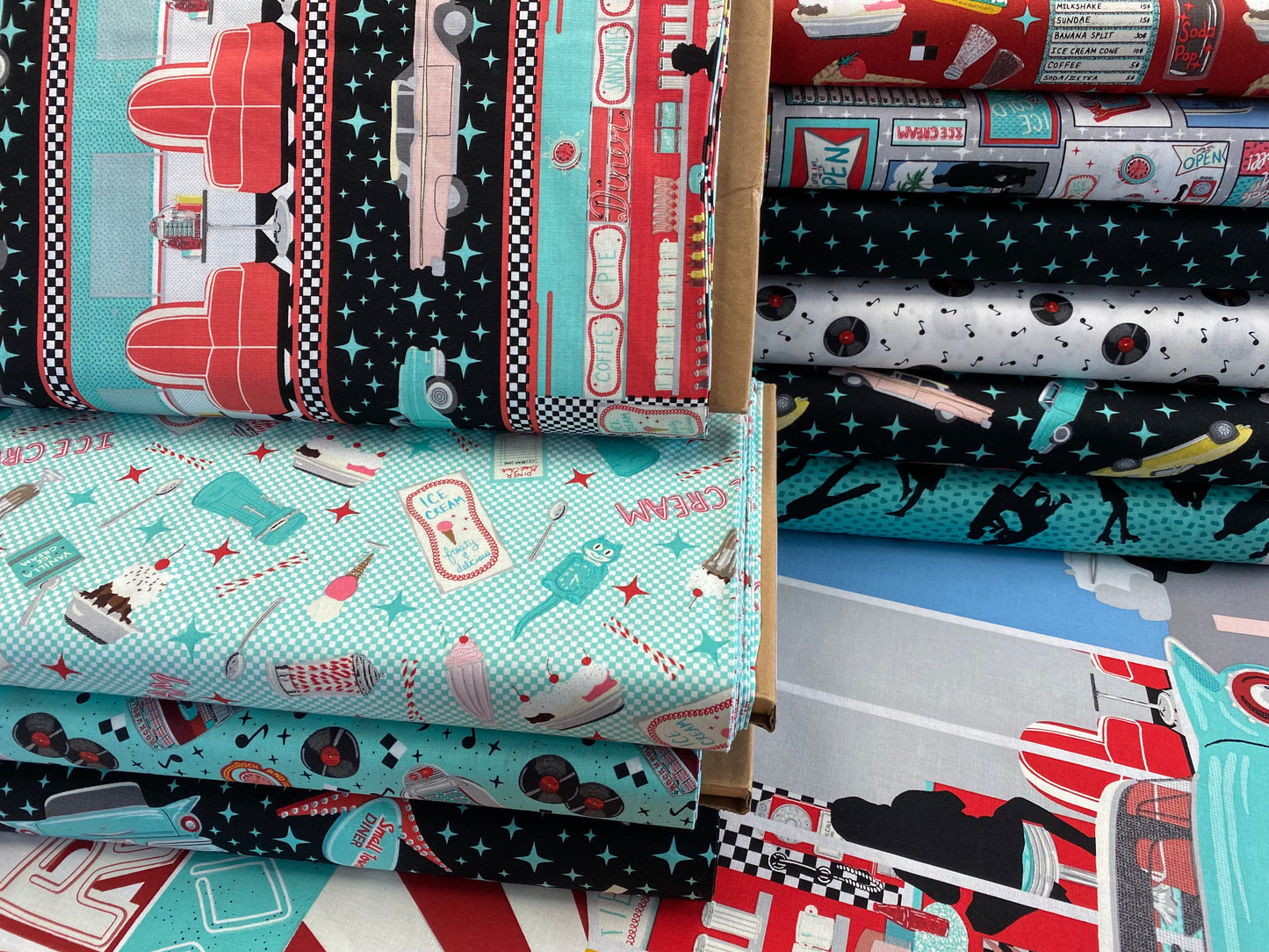 Diners & Drive-Ins By Jen Bucheli 36" Panel 50's Drive-In Diner Lt Blue 2431P-70 Cotton Woven Panel