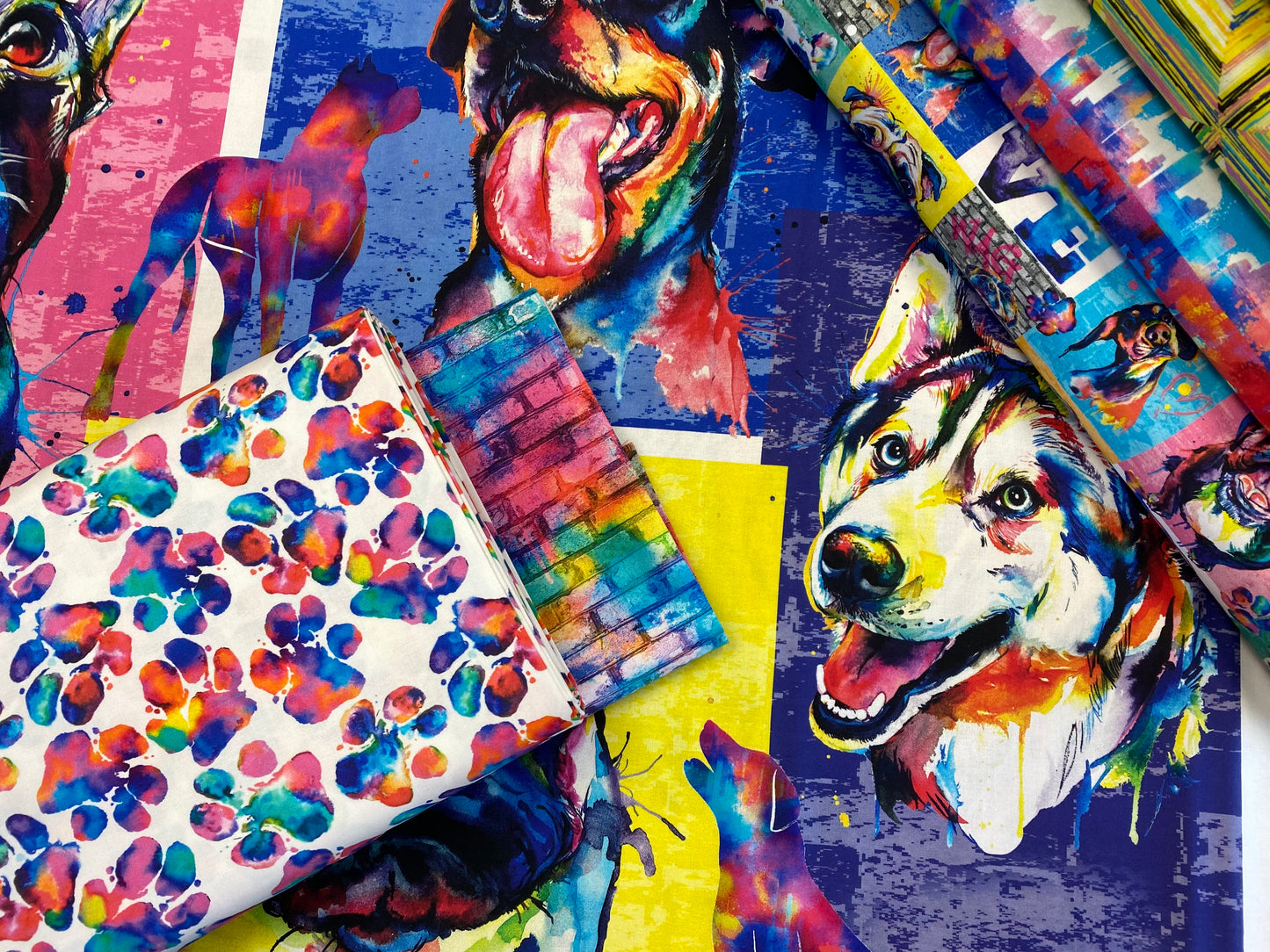 Dogs In The City by Weekday Best Digital Bright Squares Yellow 19136-YLW-CTN-D Cotton Woven Fabric