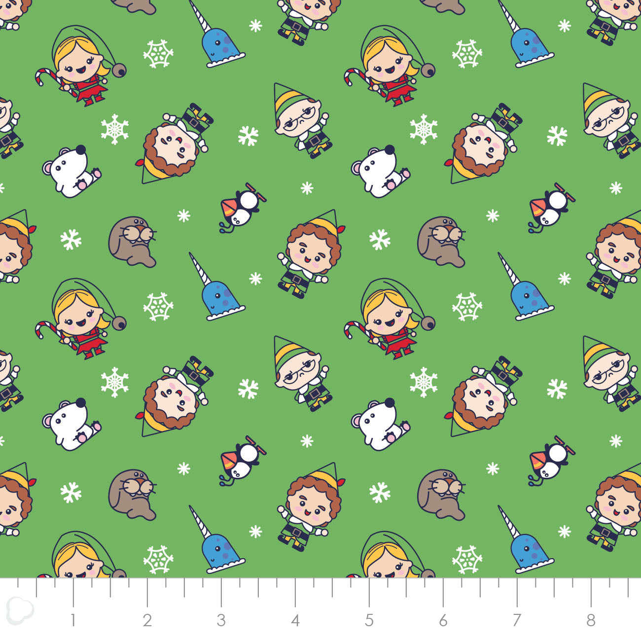 Licensed Character Winter Holiday IV Elf Chibi North Pole Green 23130119-02 Cotton Woven Fabric