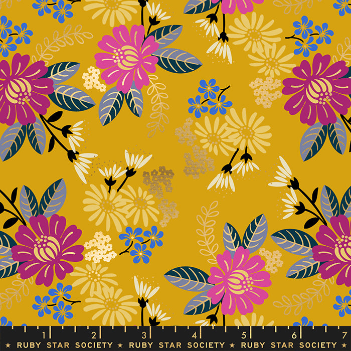 Reign by Rashida Coleman Hale of Ruby Star Society Eminence Goldenrod Metallic    RS1026-12M Cotton Woven Fabric