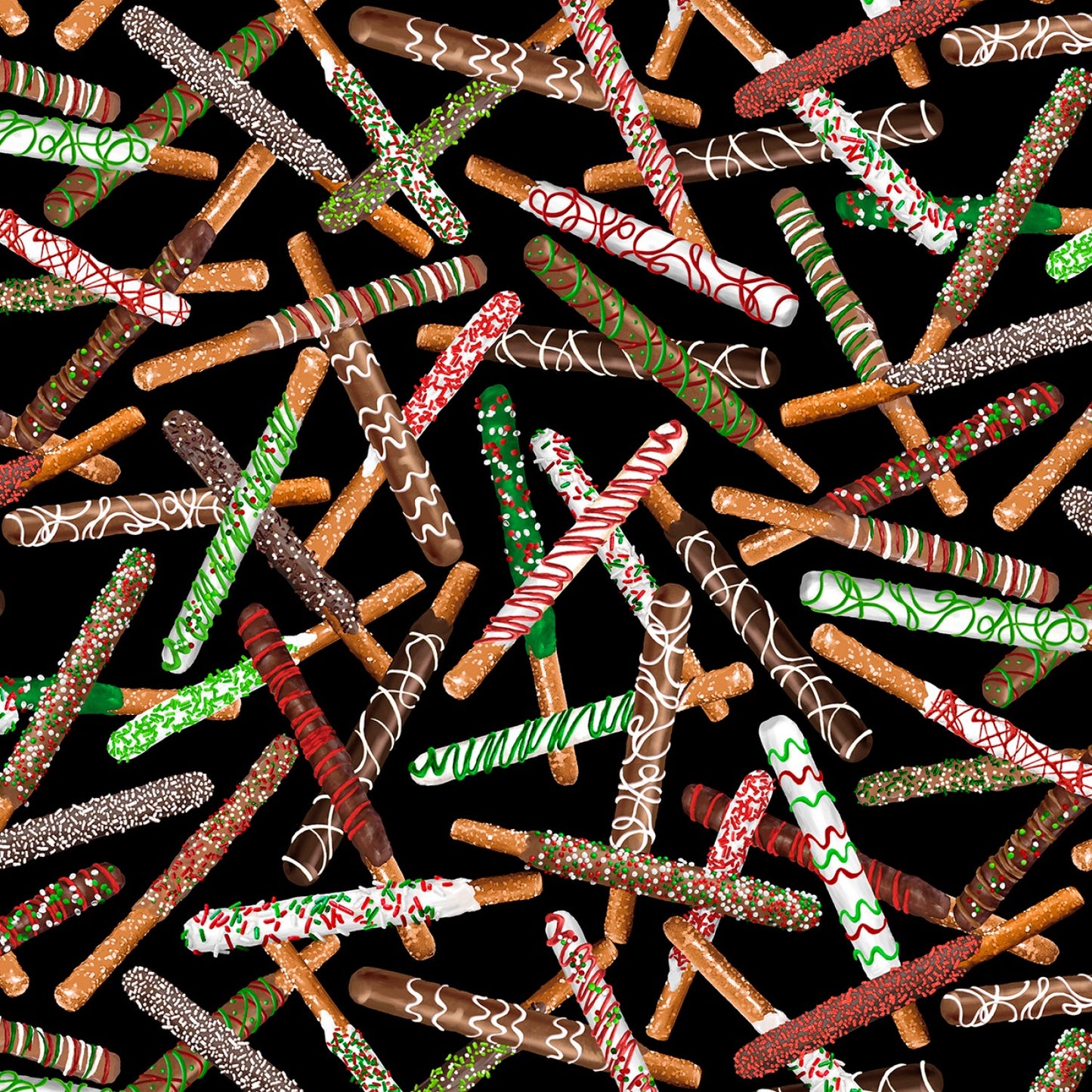 Sweet Holidays Festive Pretzels Black 12781B-12 Cotton Woven Fabric
