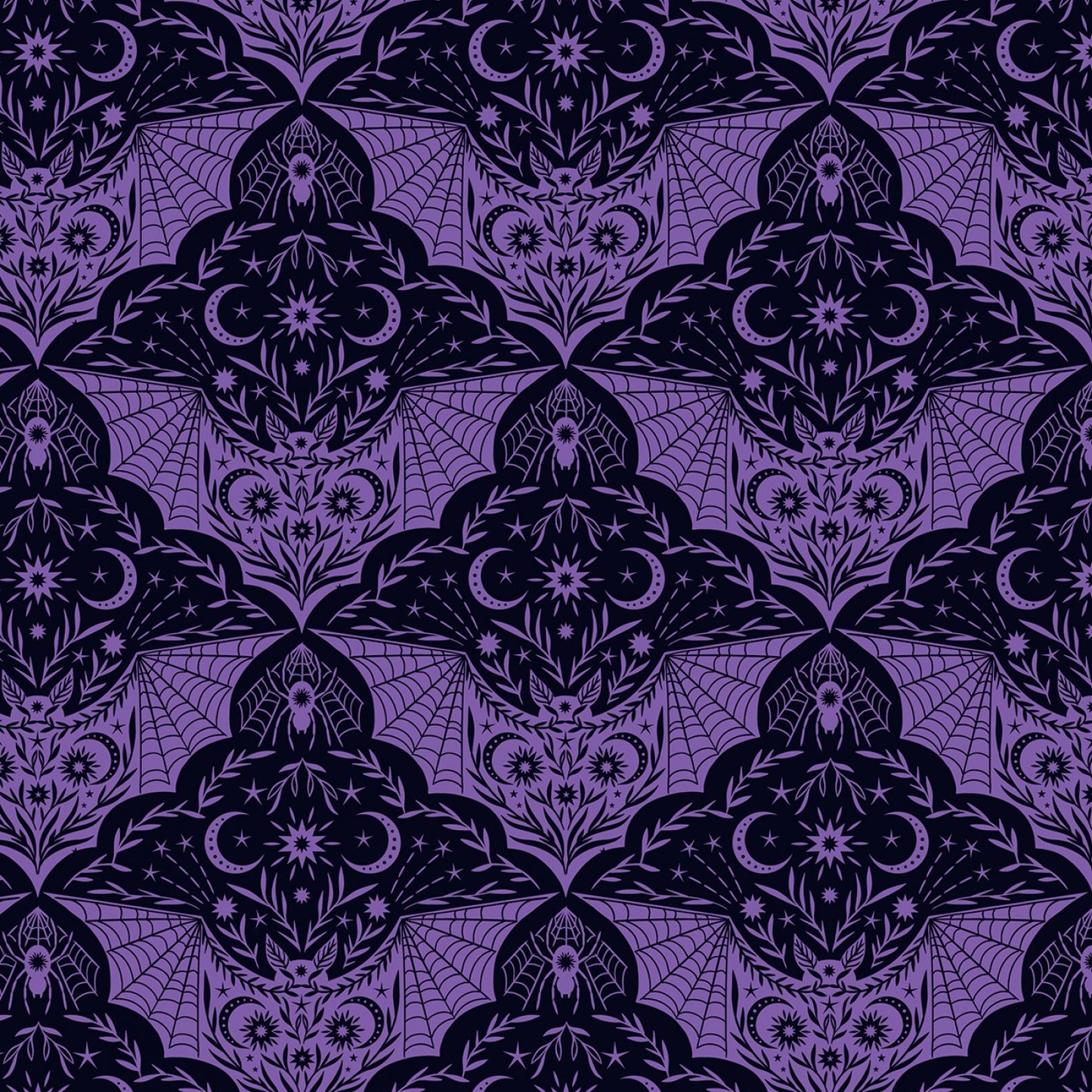 Cast A Spell Floral Bat Purple A720.2 Cotton Woven Fabric