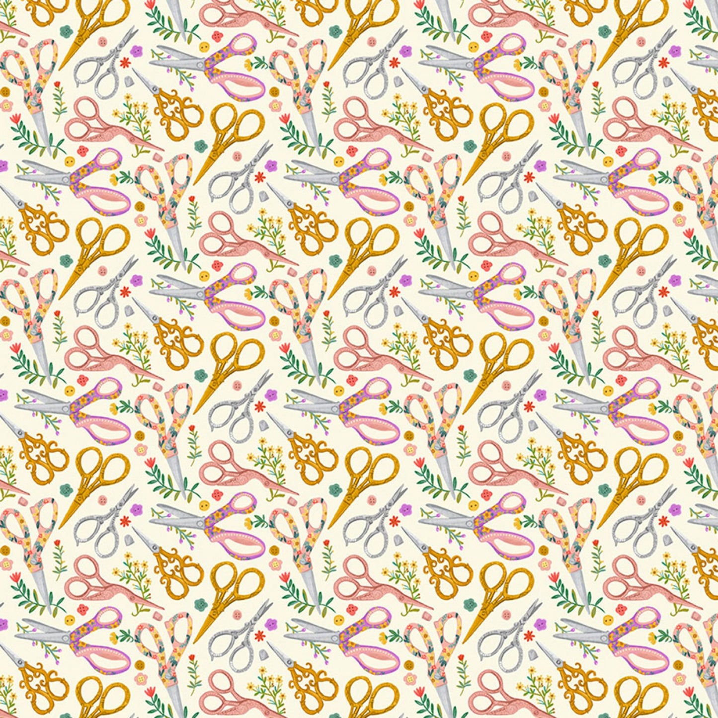 Sew Beautiful by Olivia Gibbs Floral Sewing Scissors Cream CD2085-CREAM Cotton Woven Fabric