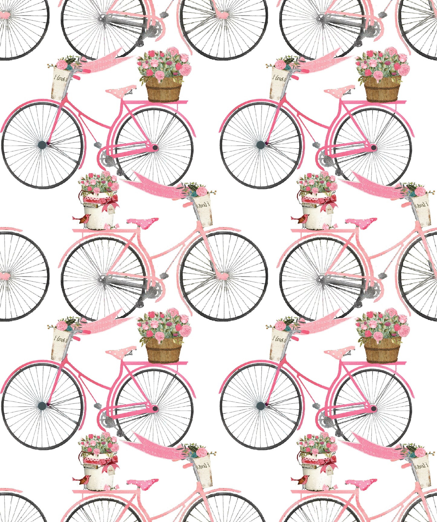 Hugs, Kisses & Special Wishes by Beth Albert Flower Bicycles White 19557-WHT-CTN-D Cotton Woven Fabric