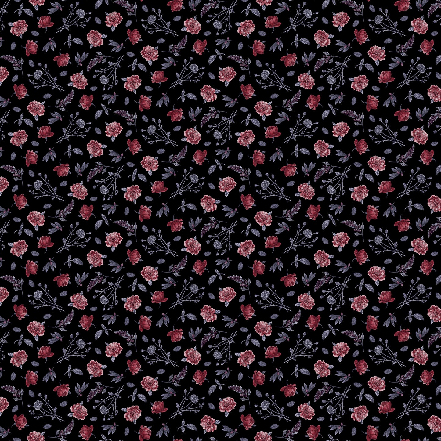 Bones Collection by Melissa Wang Flowers Black 7119-99 Cotton Woven Fabric
