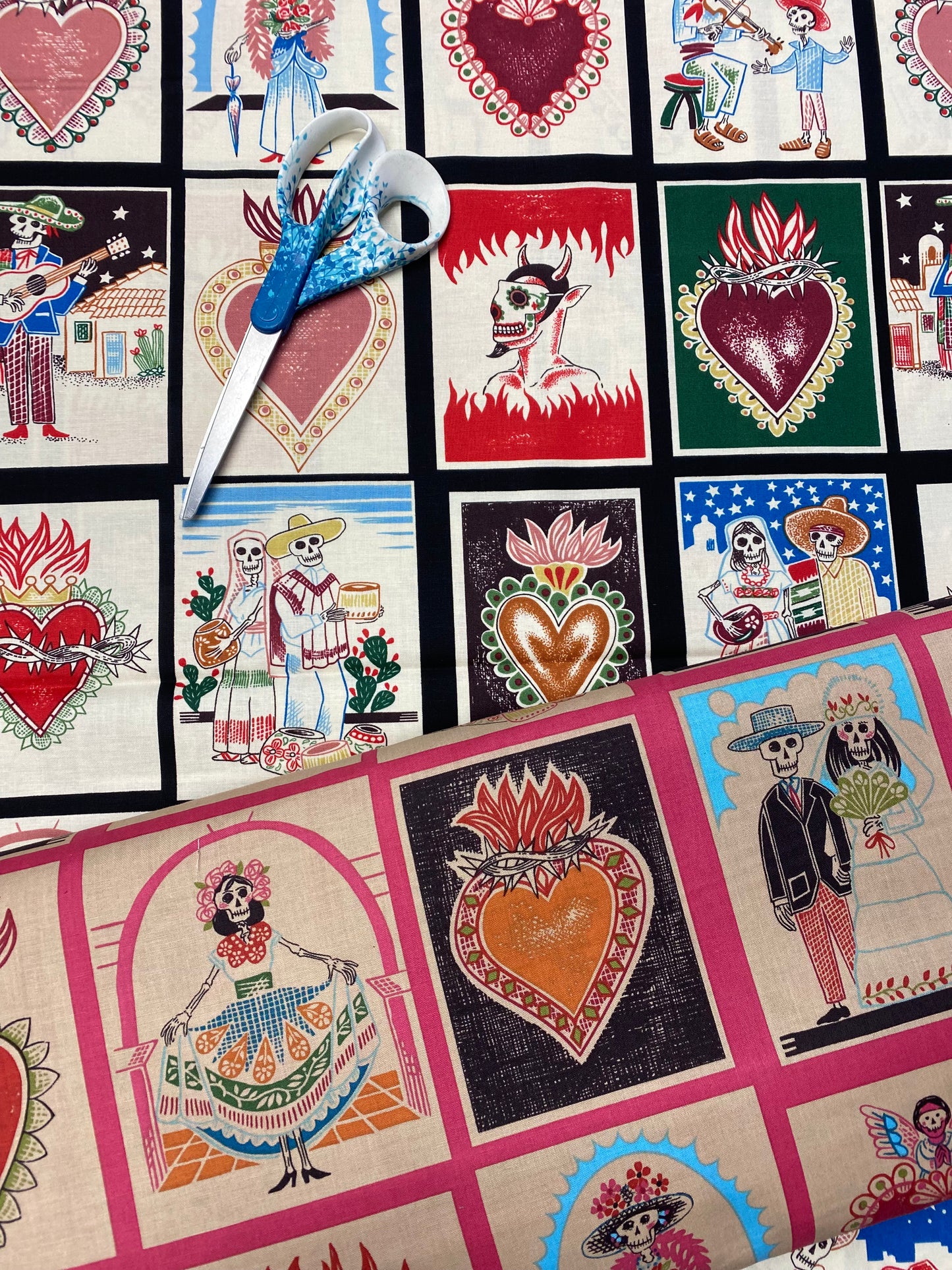 Folklorico 24” Block cut Mi Vida Encantada Black (Blocks are 5.5" x 4") 8983b Cotton Woven Panel