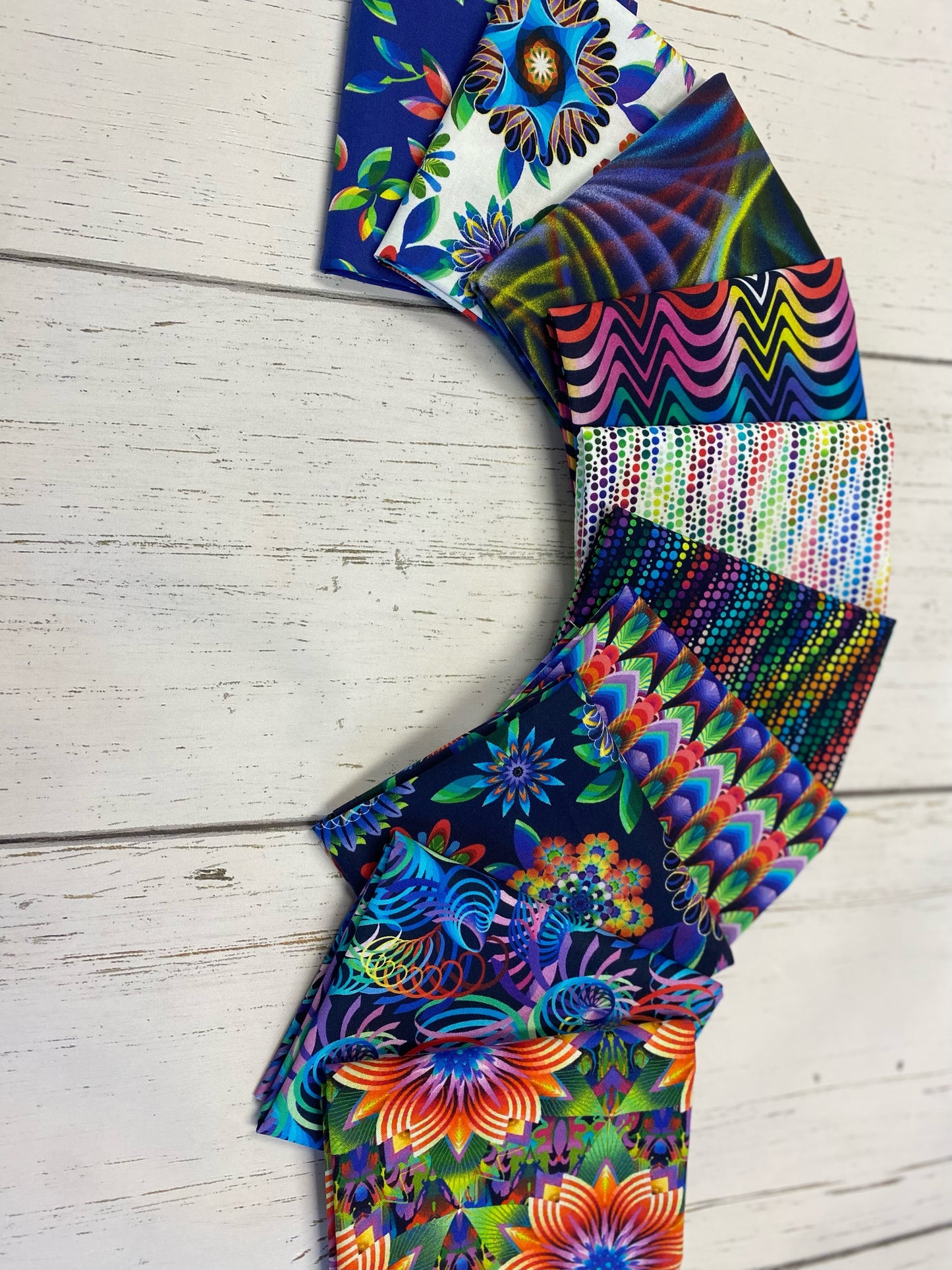 Fractal Flowers by Art Loft Digital Wave Geo Indigo Multi 6637-77 Cotton Woven Fabric