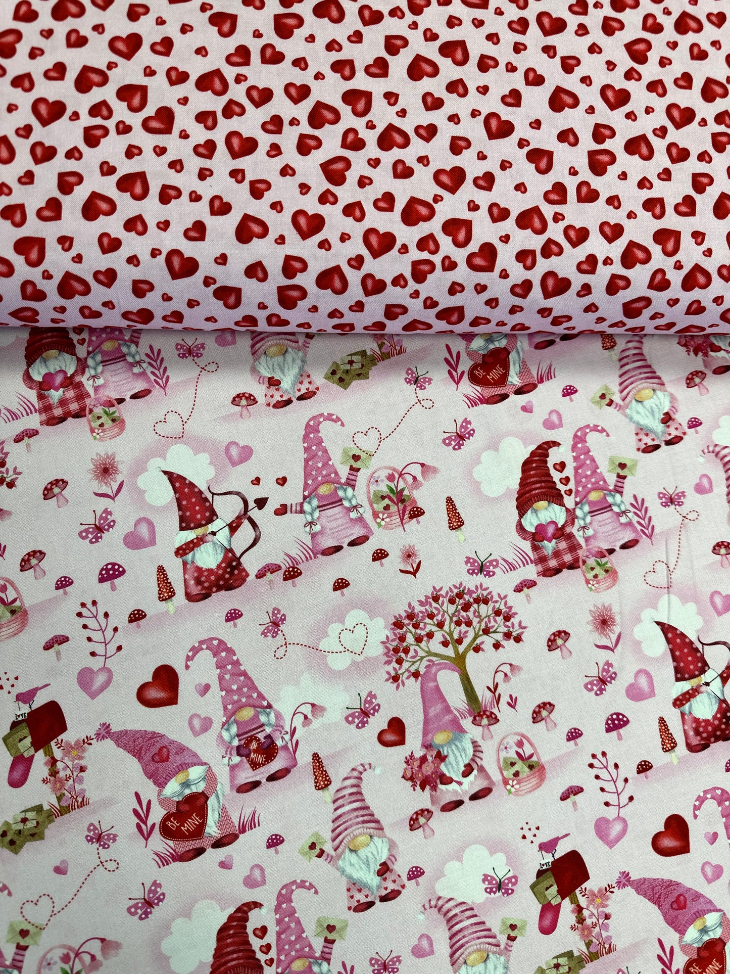 Gnome One LIke You by Gail Cadden Hearts Allover Pink GAIL-CD2379-PINK Cotton Woven Fabric
