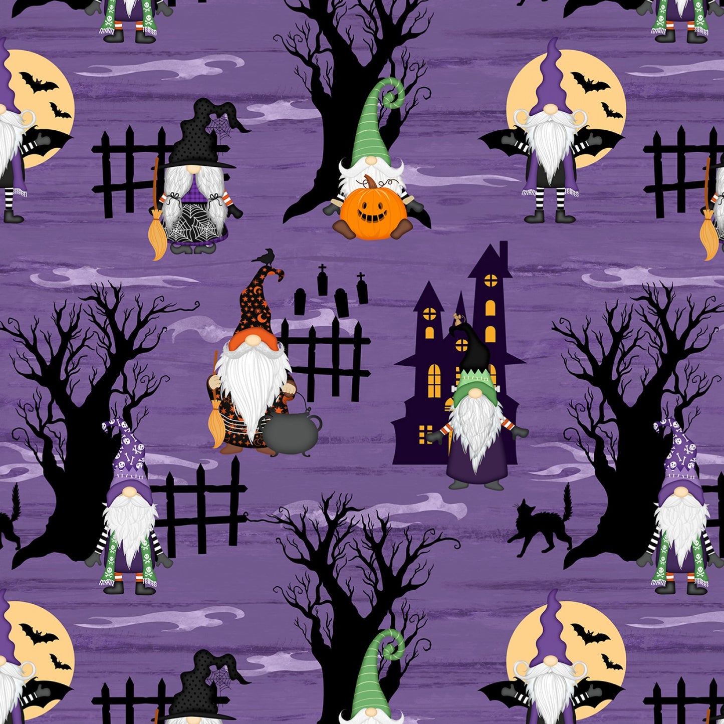 Gnome-ster Mash by Jennifer Pugh Gnomes Allover Purple 82650-697 Cotton Woven Fabric