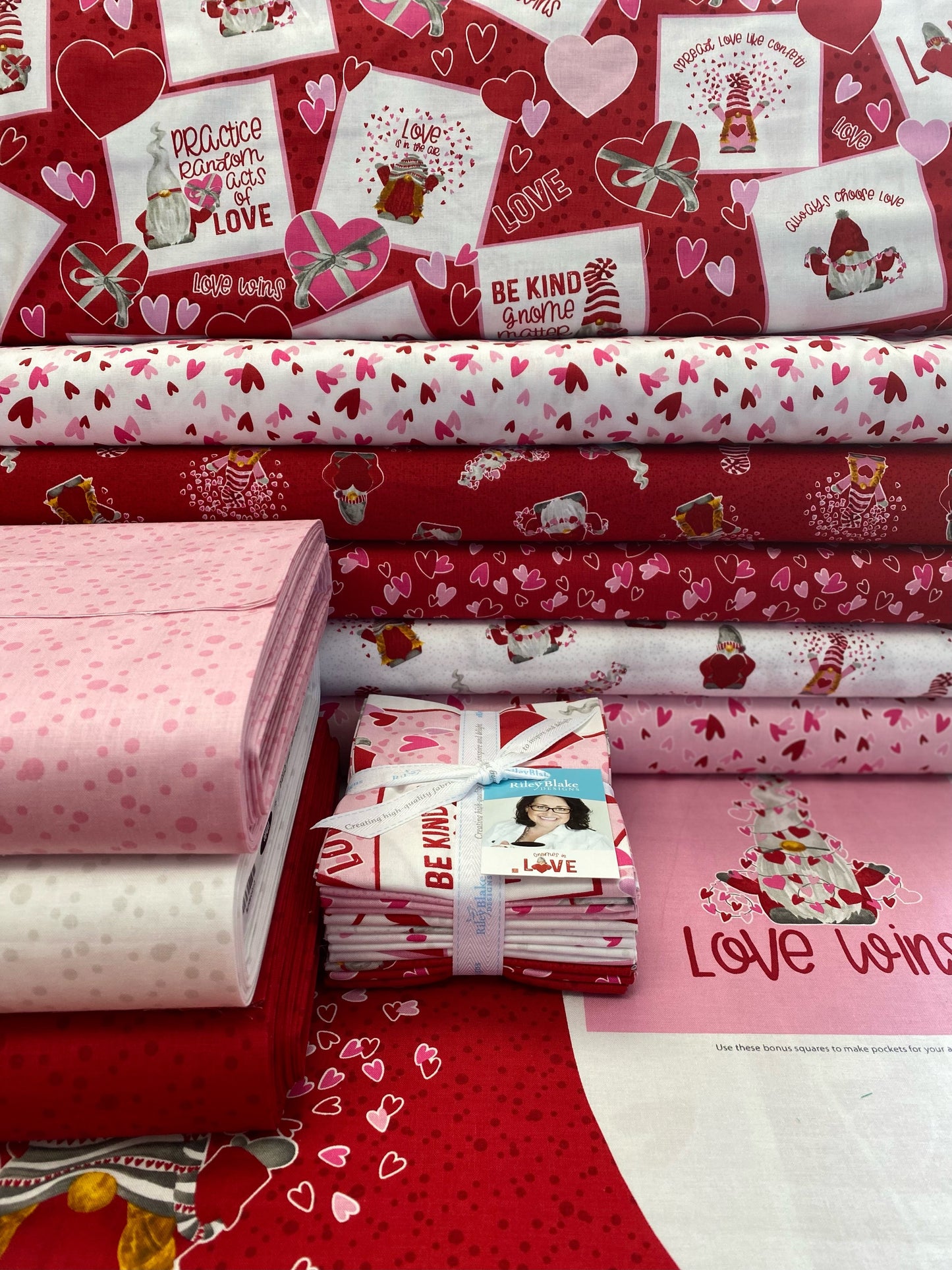 Gnomes In Love by Tara Reed Toss Red C11311-RED Cotton Woven Fabric