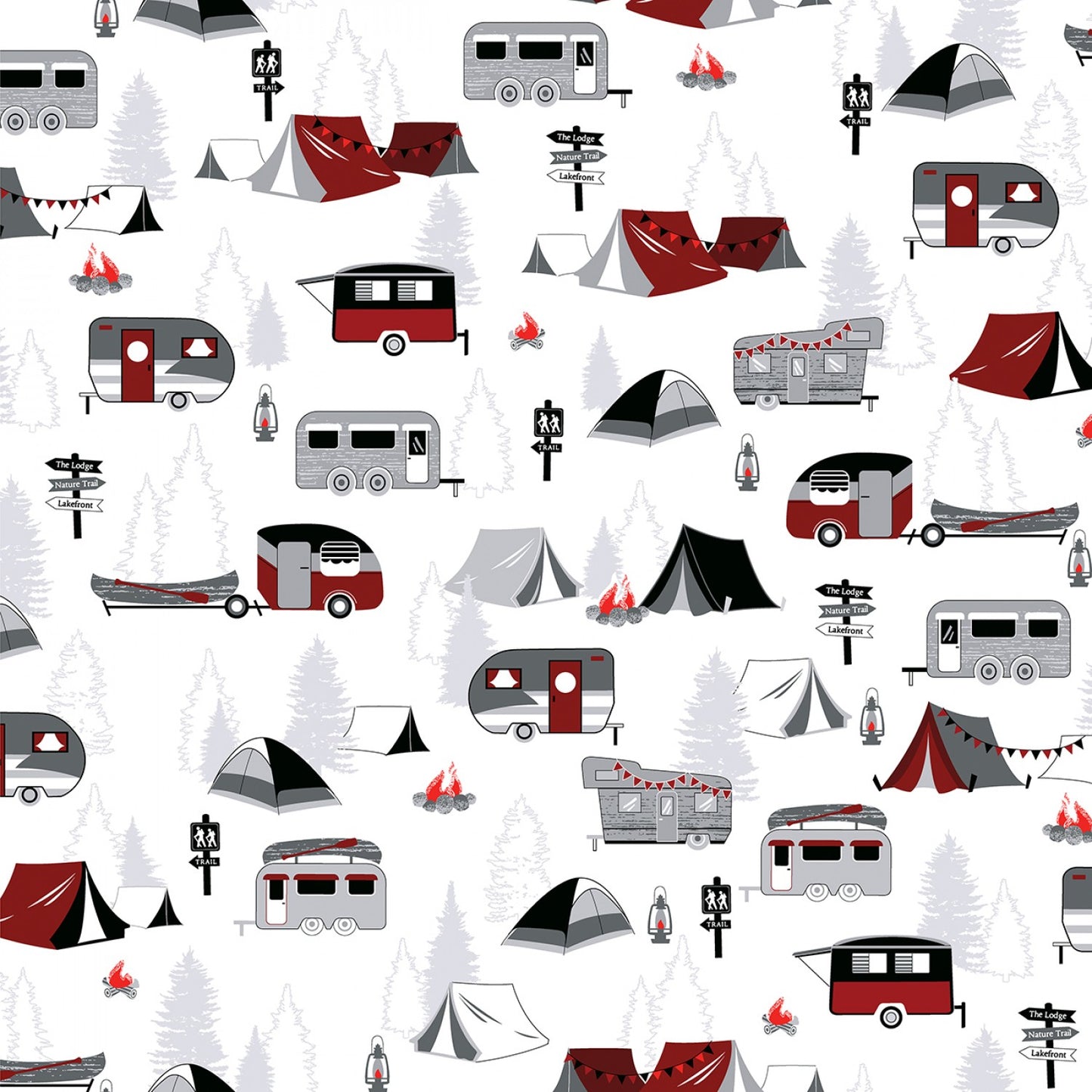 Great Outdoors Gone Camping White 12937B-09 Cotton Woven Fabric