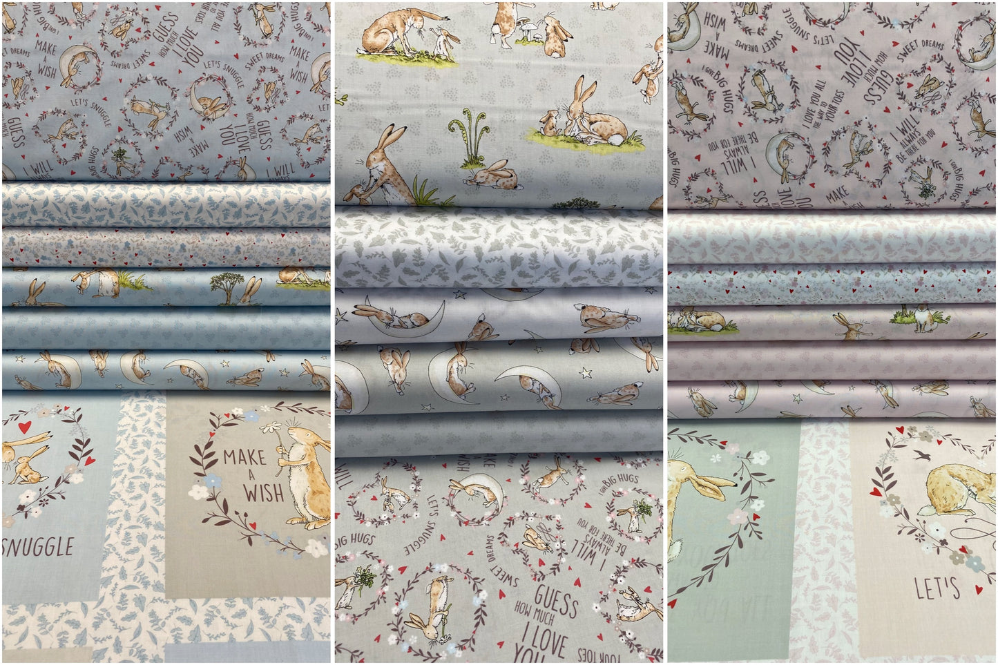 Licensed Guess How Much I Love You 2022 by Anita Jeram Sleepy Hares Lt Blue Y3684-29 Cotton Woven Fabric