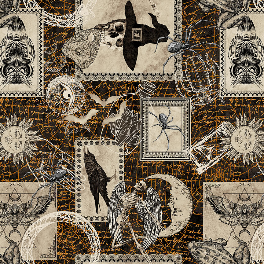 Deja Boo by Satin Moon Designs Halloween Patch Black 2169-99 Cotton Woven Fabric