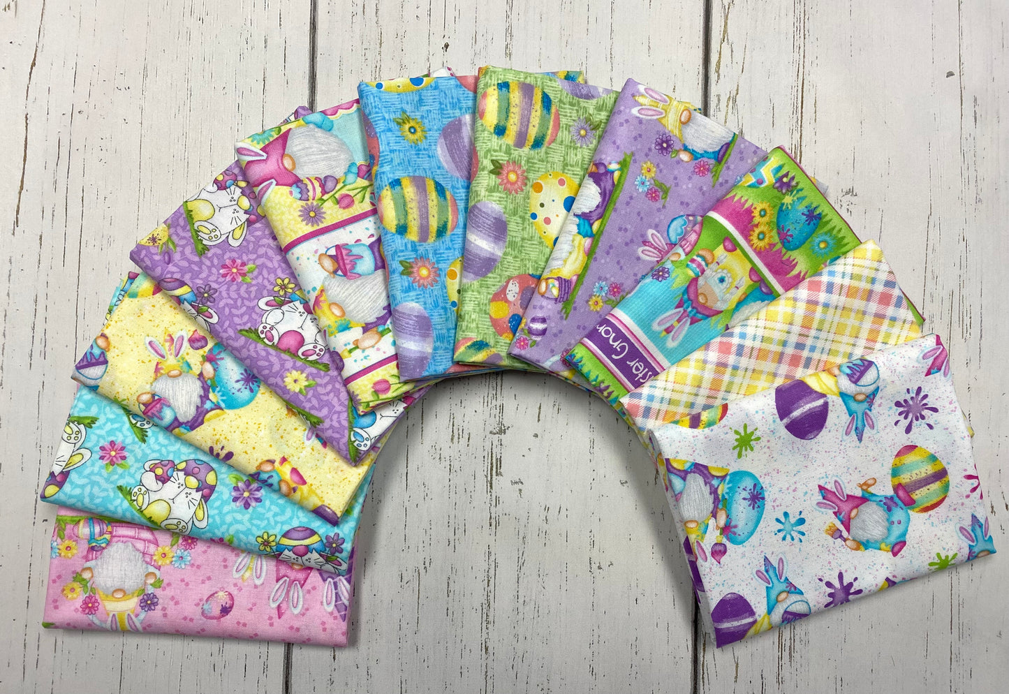 Hoppy Easter Gnomies by Shelly Comiskey Scenic Lavender 564-55 Cotton Woven Fabric