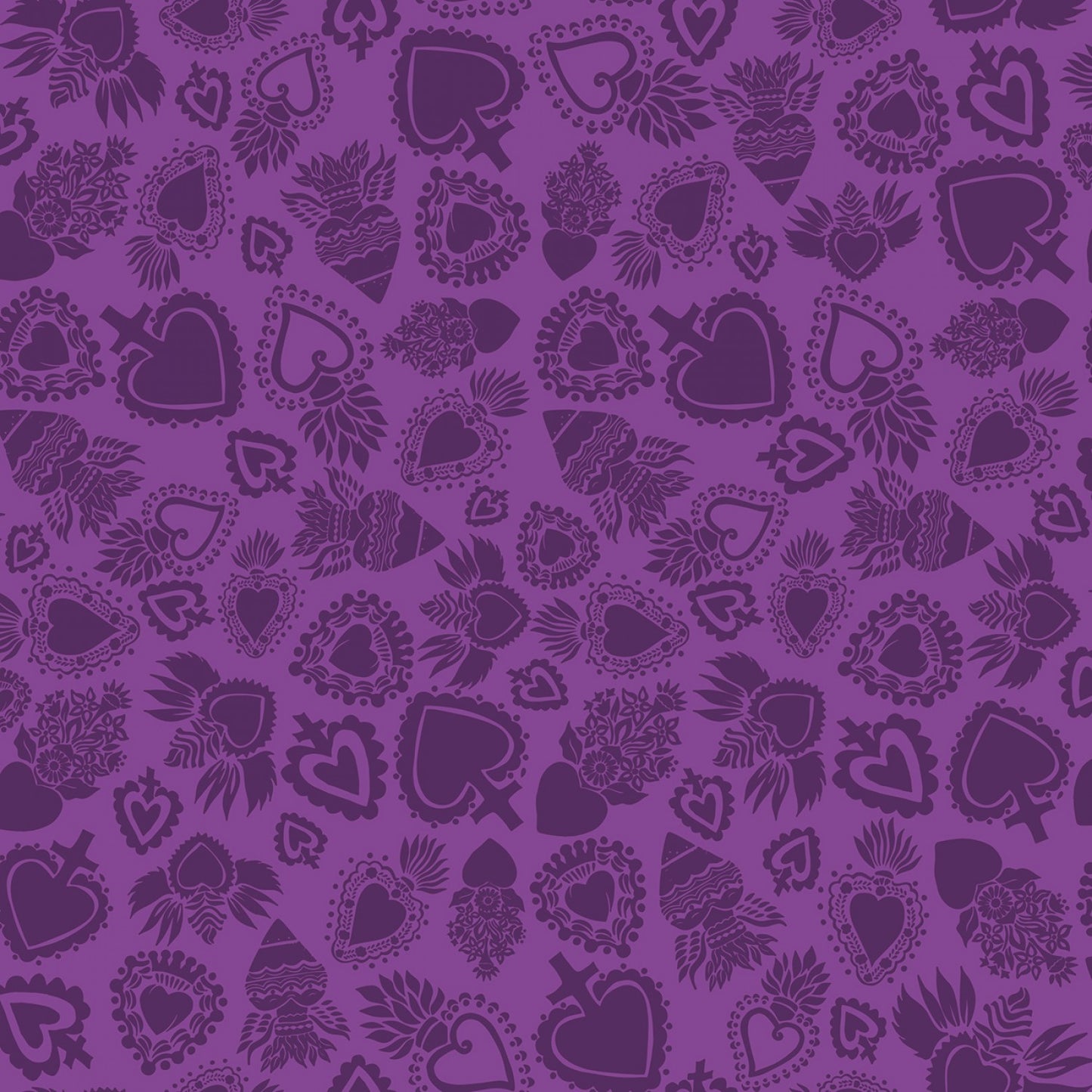 Amor Eterno by Crafty Chica Hearts Purple C11813R-PURPLE Cotton Woven Fabric