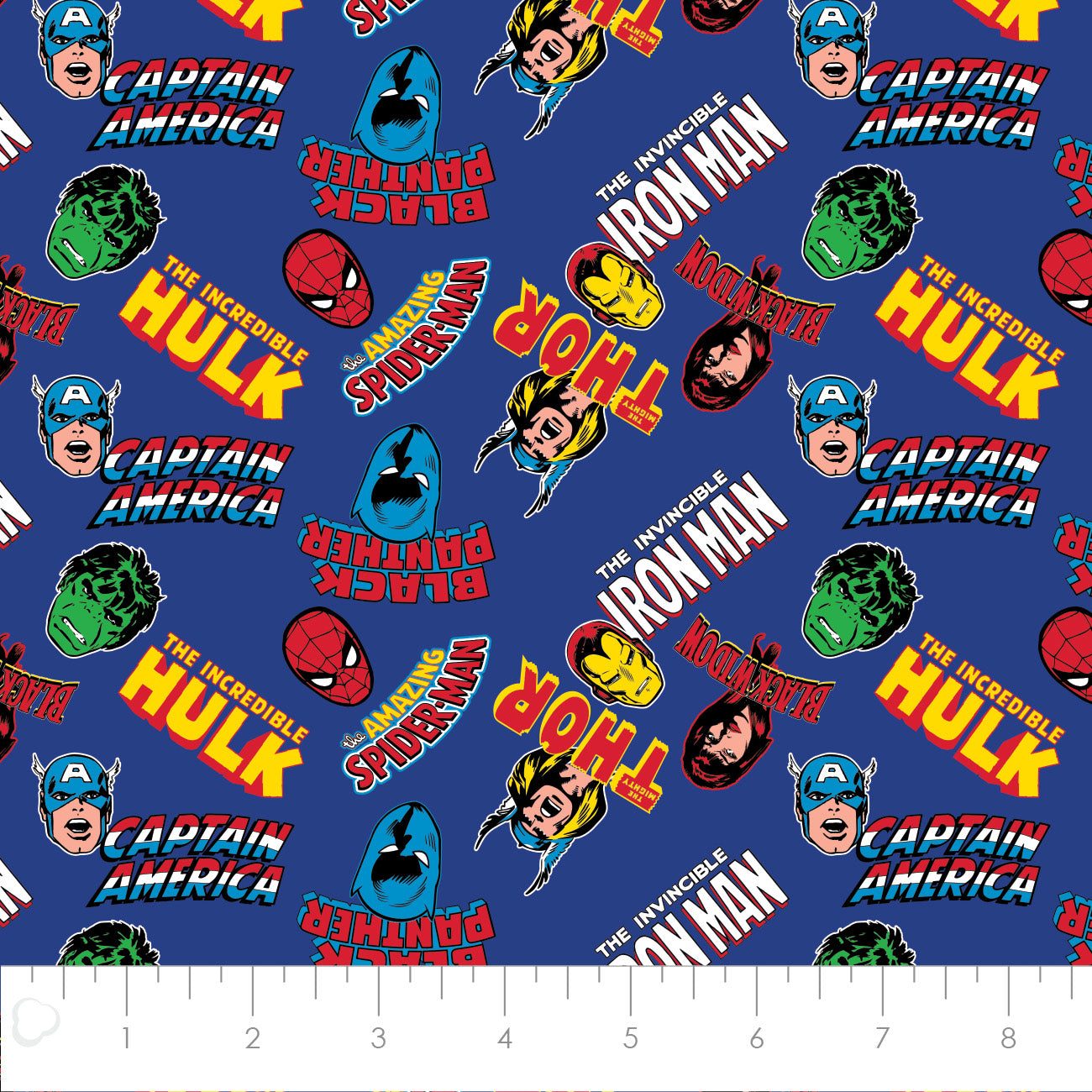 Licensed Marvel Comics Collection 4 Hero Toss Blue 13020877-03 Cotton Woven Fabric