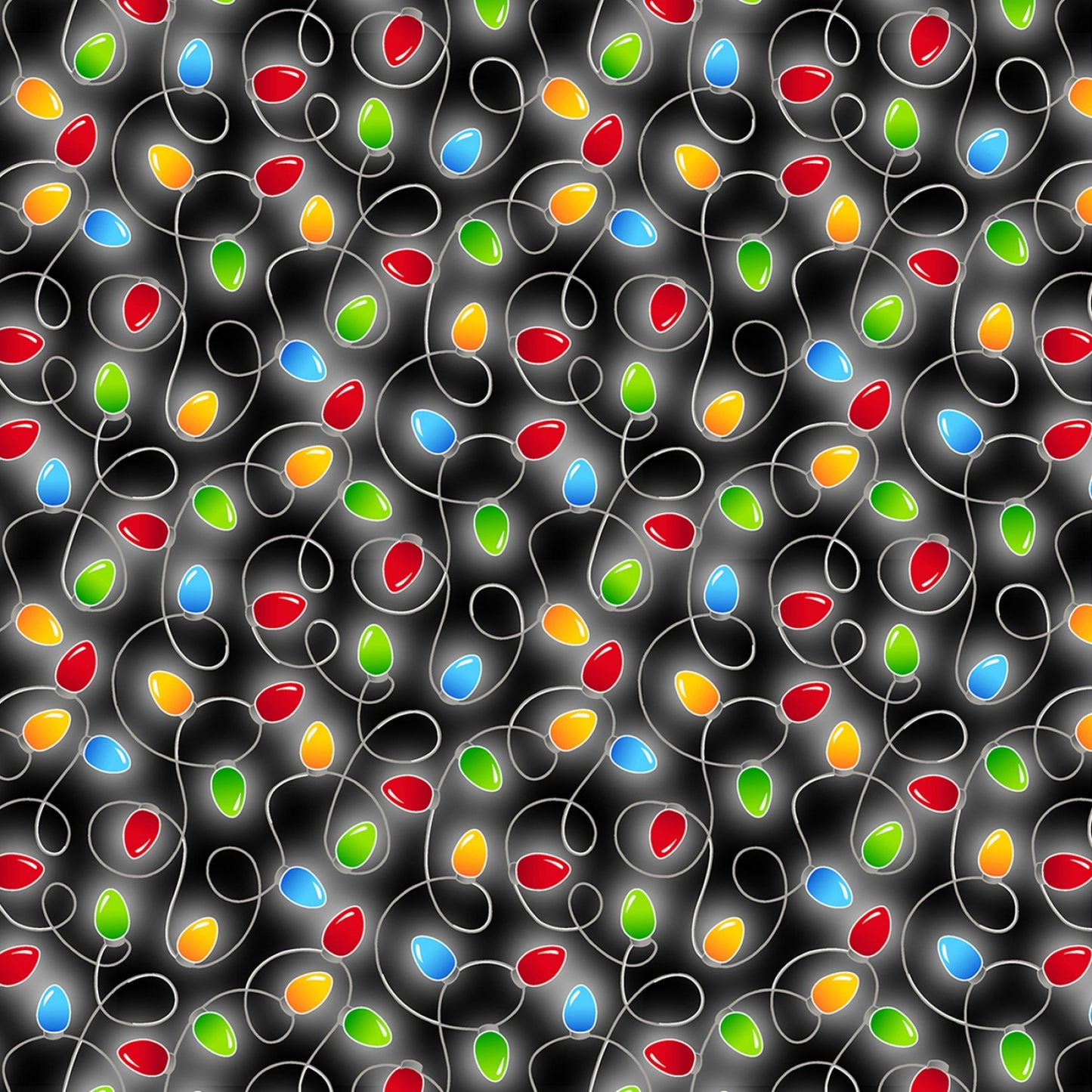 Merry Gnomeville Holiday Lights Pearlized Black 12577PB-12 Cotton Woven Fabric
