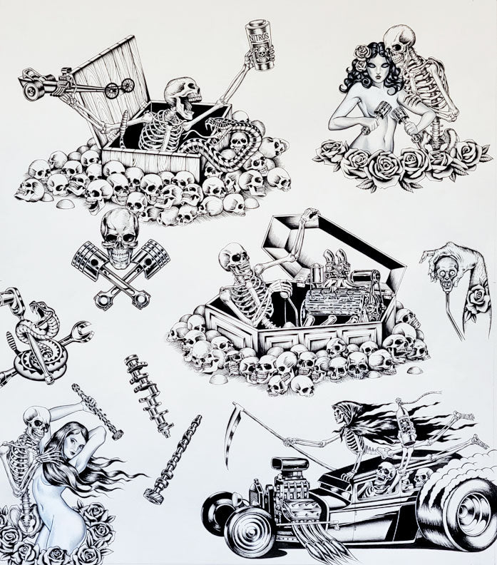 Nicole's Prints Hot Rod Nightmare Black & White 8948A Cotton Woven Fabric