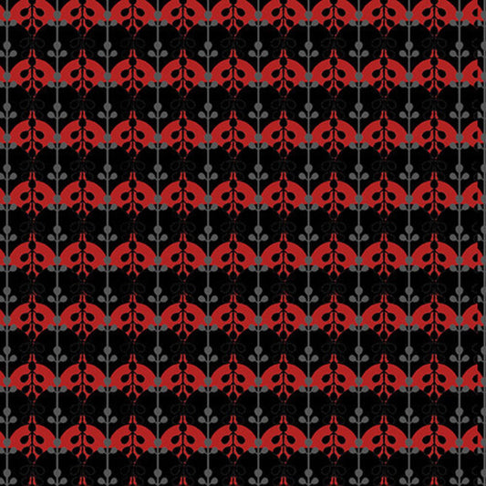 LAST PIECE 1 yard 34 inches Moroccan Red Barb Tourtillotte Abstract Floral on Black 9289-89 Cotton Woven Fabric