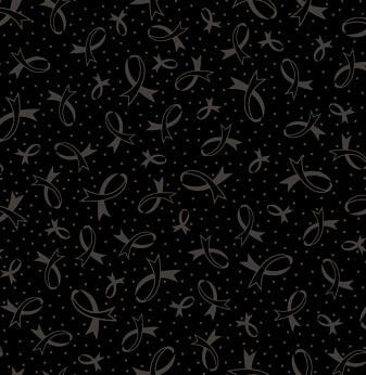 Ribbons of Hope Black Ribbons on Black Cotton Woven Fabric