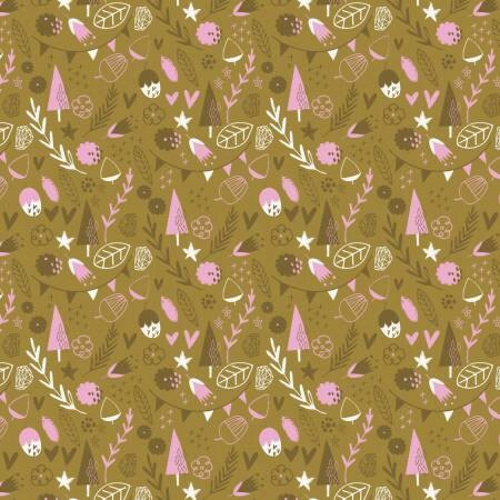 Hello My Deer Little Treasures Olive Cotton Woven Cotton Woven Fabric
