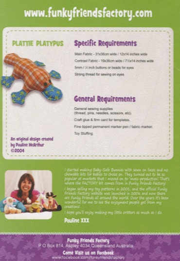 Funky Friends Factory Plattie Platypus Sewing Pattern, FF4446 PATTERN ONLY