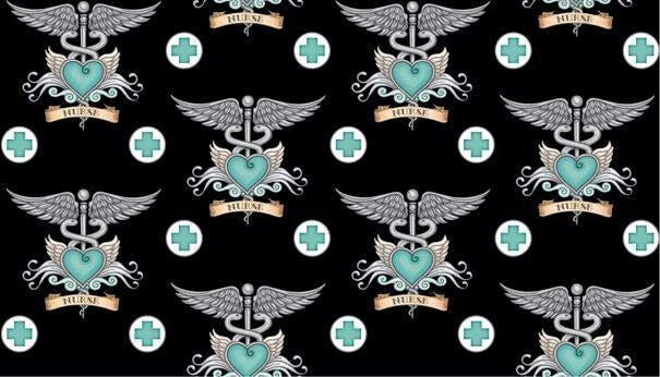 What the Doctor Ordered Nurse Tattoo 24927JQ Black/ Aqua Cotton Woven Fabric