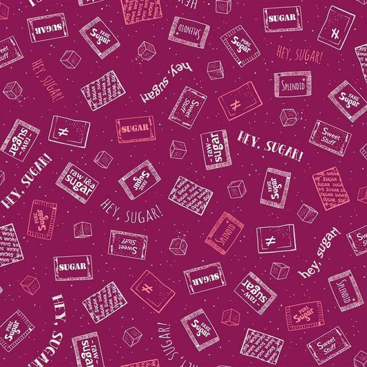 Caf-Fiend Coffee Sugar Packets on Plum 24803V Cotton Woven Fabric