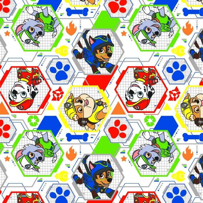 Paw Patrol Characters White Cotton Woven Fabric 4145-6C