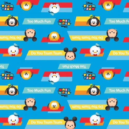 Tsum Tsum Stripe on Blue Cotton Woven Fabric