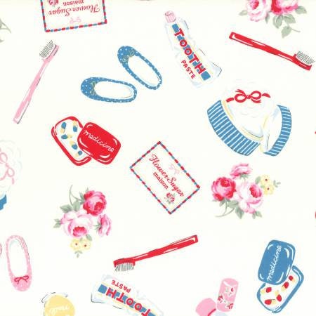 Flower Sugar Maison Fall 2016 Collection Toothbrush, Paste, Toiletries on White Cotton Oxford Fabric