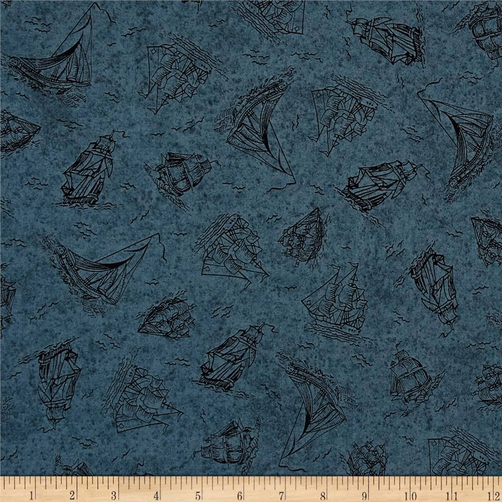 Sea Treasures Sailboats Slate Blue 24477B Cotton Woven Fabric
