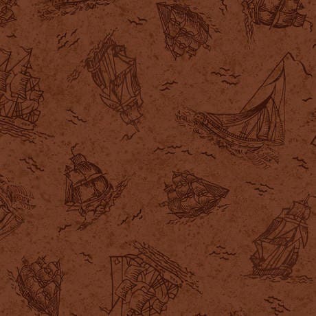 Sea Treasures Brown Ships 24477A Cotton Woven Fabric