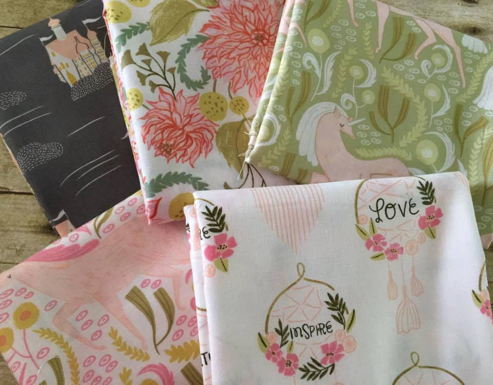 Fable Unicorns on White Cotton Woven Fabric