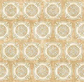 5 Alarm by Dan Morris Fire Department Tonal Shields on Beige 26297E Cotton Woven