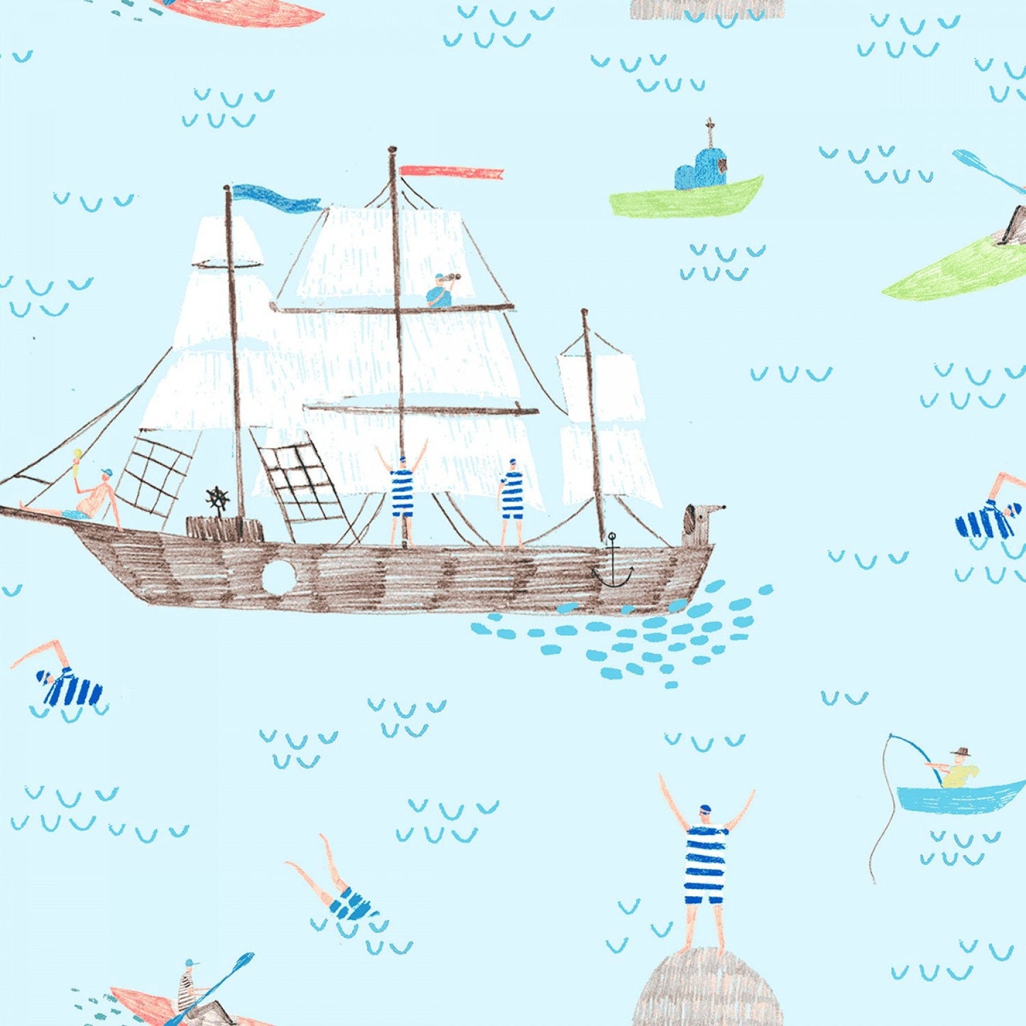 Pier Pressure Ahoy Matey Aruba Blue Cotton Woven Fabric