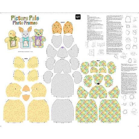 Sew N Go 36" Panel 9" Picture Pals w/ 2.75"w x 3.5" h Photo Frames Cotton Woven Panel