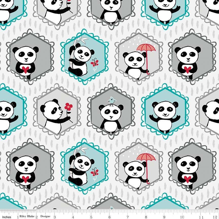 Panda Love by Kelly Panacci Panda Bears on Light Gray C8040-LtGray Cotton Woven Fabric