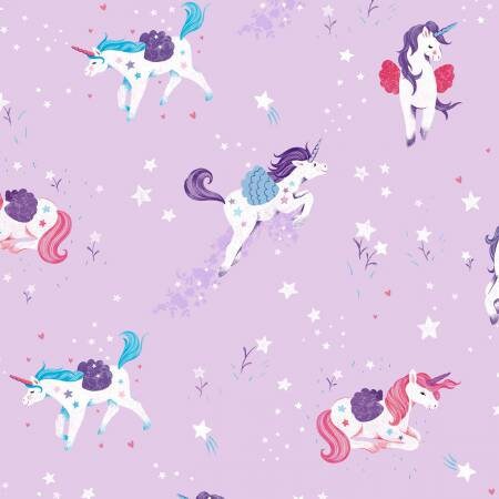 Unicorn Kisses by Lucie Crovatto Unicorn Toss on Purple Cotton Woven